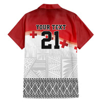 Ikale Tahi Pacific Tonga Rugby Custom Family Matching Off The Shoulder Long Sleeve Dress and Hawaiian Shirt Tongan Ngatu with Flag Pattern LT9 - Polynesian Pride
