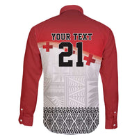 Ikale Tahi Pacific Tonga Rugby Custom Family Matching Off The Shoulder Long Sleeve Dress and Hawaiian Shirt Tongan Ngatu with Flag Pattern LT9 - Polynesian Pride