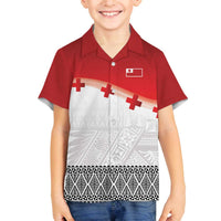 Ikale Tahi Pacific Tonga Rugby Custom Family Matching Off The Shoulder Long Sleeve Dress and Hawaiian Shirt Tongan Ngatu with Flag Pattern LT9 Son's Shirt Red - Polynesian Pride