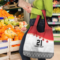 Ikale Tahi Pacific Tonga Rugby Custom Grocery Bag Tongan Ngatu with Flag Pattern