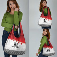 Ikale Tahi Pacific Tonga Rugby Custom Grocery Bag Tongan Ngatu with Flag Pattern