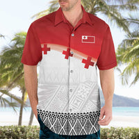 Ikale Tahi Pacific Tonga Rugby Custom Hawaiian Shirt Tongan Ngatu with Flag Pattern