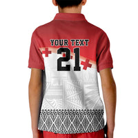 Ikale Tahi Pacific Tonga Rugby Custom Kid Polo Shirt Tongan Ngatu with Flag Pattern