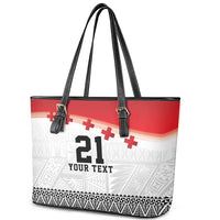 Ikale Tahi Pacific Tonga Rugby Custom Leather Tote Bag Tongan Ngatu with Flag Pattern