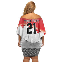 Ikale Tahi Pacific Tonga Rugby Custom Off Shoulder Short Dress Tongan Ngatu with Flag Pattern