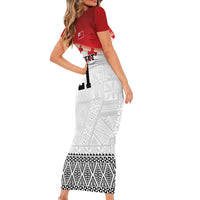 Ikale Tahi Pacific Tonga Rugby Custom Short Sleeve Bodycon Dress Tongan Ngatu with Flag Pattern