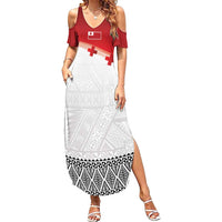 Ikale Tahi Pacific Tonga Rugby Custom Summer Maxi Dress Tongan Ngatu with Flag Pattern