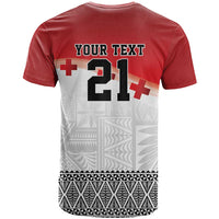 Ikale Tahi Pacific Tonga Rugby Custom T Shirt Tongan Ngatu with Flag Pattern