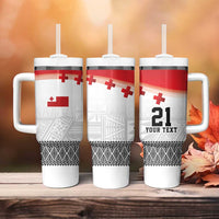 Ikale Tahi Pacific Tonga Rugby Custom Tumbler With Handle Tongan Ngatu with Flag Pattern
