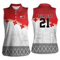 Ikale Tahi Pacific Tonga Rugby Custom Women Sleeveless Polo Shirt Tongan Ngatu with Flag Pattern