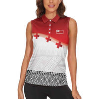 Ikale Tahi Pacific Tonga Rugby Custom Women Sleeveless Polo Shirt Tongan Ngatu with Flag Pattern