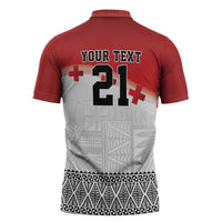 Ikale Tahi Pacific Tonga Rugby Custom Zipper Polo Shirt Tongan Ngatu with Flag Pattern - Polynesian Pride