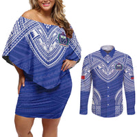 Manu Samoa Pacific Samoa Rugby Custom Couples Matching Off Shoulder Short Dress and Long Sleeve Button Shirt Polynesian Pattern