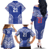 Manu Samoa Pacific Samoa Rugby Custom Family Matching Off The Shoulder Long Sleeve Dress and Hawaiian Shirt Polynesian Pattern