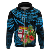 Custom Fiji Islands Hoodie With Polynesian Tribal Happy National Day LT9 Zip Hoodie Blue - Polynesian Pride