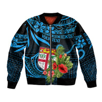 Custom Fiji Islands Sleeve Zip Bomber Jacket With Polynesian Tribal Happy National Day LT9 Unisex Blue - Polynesian Pride