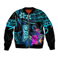 Polynesian Guam Bomber Jacket With Latte Stone Happy Liberation Day LT9 Unisex Blue - Polynesian Pride