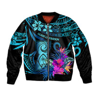 Polynesian Guam Sleeve Zip Bomber Jacket With Latte Stone Happy Liberation Day LT9 Unisex Blue - Polynesian Pride