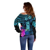 Custom Polynesian Guam Off Shoulder Sweater With Latte Stone Happy Liberation Day LT9 - Polynesian Pride