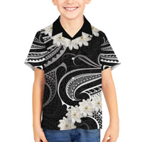 White Sunday Tokelau Gardenia Thunbergia Family Matching Off The Shoulder Long Sleeve Dress and Hawaiian Shirt Fakamalo Atu Kia Te Koutou Uma LT9 Son's Shirt Black - Polynesian Pride
