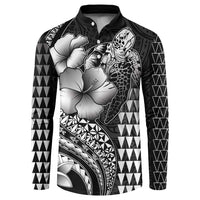 Hawaiian Sea Turtle Button Sweatshirt Black Hibiscus Flowers and Kakau Pattern