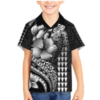 Hawaiian Sea Turtle Family Matching Mermaid Dress and Hawaiian Shirt Black Hibiscus Flowers and Kakau Pattern