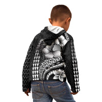 Hawaiian Sea Turtle Kid Hoodie Black Hibiscus Flowers and Kakau Pattern