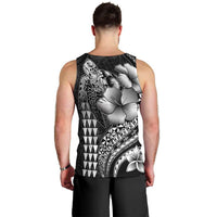 Hawaiian Sea Turtle Men Tank Top Black Hibiscus Flowers and Kakau Pattern