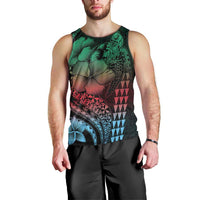 Hawaiian Sea Turtle Men Tank Top Green Hibiscus Flowers and Kakau Pattern