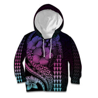 Hawaiian Sea Turtle Kid Hoodie Pink Hibiscus Flowers and Kakau Pattern