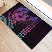Hawaiian Sea Turtle Rubber Doormat Pink Hibiscus Flowers and Kakau Pattern