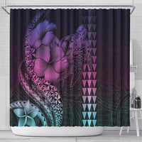 Hawaiian Sea Turtle Shower Curtain Pink Hibiscus Flowers and Kakau Pattern