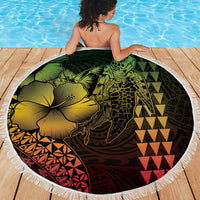 Hawaiian Sea Turtle Beach Blanket Reggae Hibiscus Flowers and Kakau Pattern