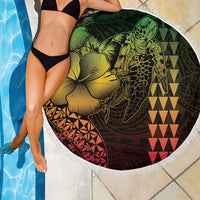 Hawaiian Sea Turtle Beach Blanket Reggae Hibiscus Flowers and Kakau Pattern