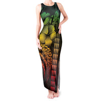 Hawaiian Sea Turtle Tank Maxi Dress Reggae Hibiscus Flowers and Kakau Pattern