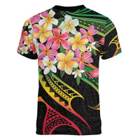 Kiribati Red Jasmine Mango Women V-Neck T-Shirt Reggae Polynesian Art Vibe