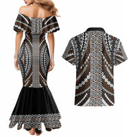 Brown Tongan Polynesian Tribal Couples Matching Mermaid Dress and Hawaiian Shirt - Polynesian Pride