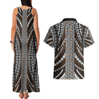 Brown Tongan Polynesian Tribal Couples Matching Tank Maxi Dress and Hawaiian Shirt - Polynesian Pride