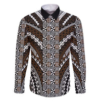 Brown Tongan Polynesian Tribal Family Matching Off The Shoulder Long Sleeve Dress and Hawaiian Shirt - Polynesian Pride