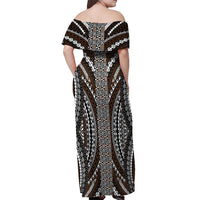Brown Tongan Polynesian Tribal Off Shoulder Maxi Dress - Polynesian Pride