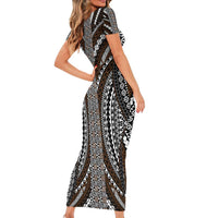 Brown Tongan Polynesian Tribal Short Sleeve Bodycon Dress - Polynesian Pride