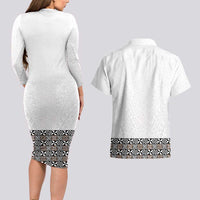 Light Gray Tongan Polynesian Tribal Couples Matching Long Sleeve Bodycon Dress and Hawaiian Shirt - Polynesian Pride