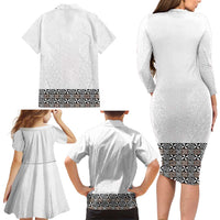 Light Gray Tongan Polynesian Tribal Family Matching Long Sleeve Bodycon Dress and Hawaiian Shirt - Polynesian Pride