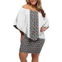 Light Gray Tongan Polynesian Tribal Off Shoulder Short Dress - Polynesian Pride