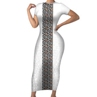 Light Gray Tongan Polynesian Tribal Short Sleeve Bodycon Dress - Polynesian Pride
