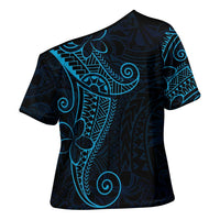 Black Blue Polynesian Tribal Cross Shoulder Shirt - Polynesian Pride