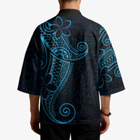 Black Blue Polynesian Tribal Kimono - Polynesian Pride