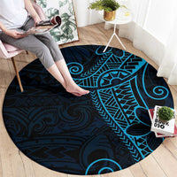 Black Blue Polynesian Tribal Round Carpet LT9 - Polynesian Pride