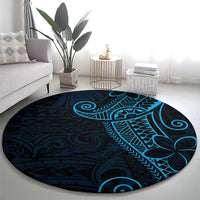 Black Blue Polynesian Tribal Round Carpet LT9 - Polynesian Pride