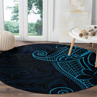 Black Blue Polynesian Tribal Round Carpet LT9 - Polynesian Pride